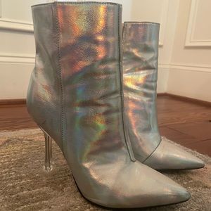 Nine West silver metallic booties with clear heel